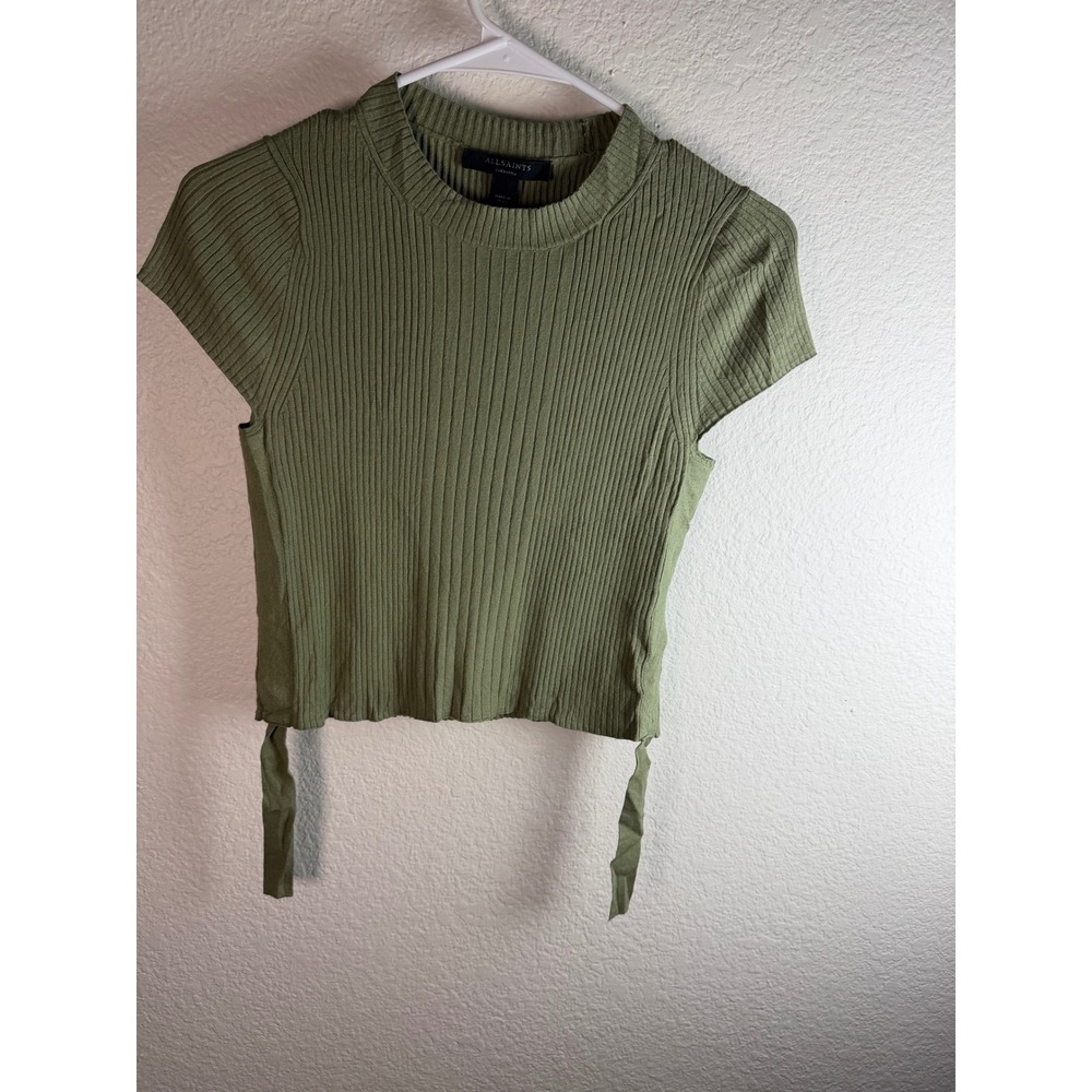 PIXIE EARTHY BOHO FAIRY ALLSAINTS Womens M Sage Green Ribbed Knit Tie